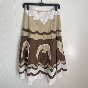 VTG Connection 18 Boho Cotton Skirt L India Earth Tones Appliqué Artisan Look